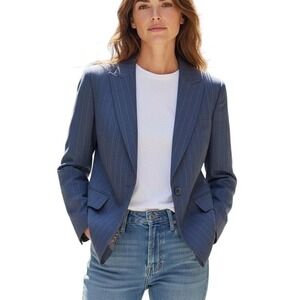 Dormeuil Ice Blazer Blue Pinstripe Wool Mohair Cashmere Womens